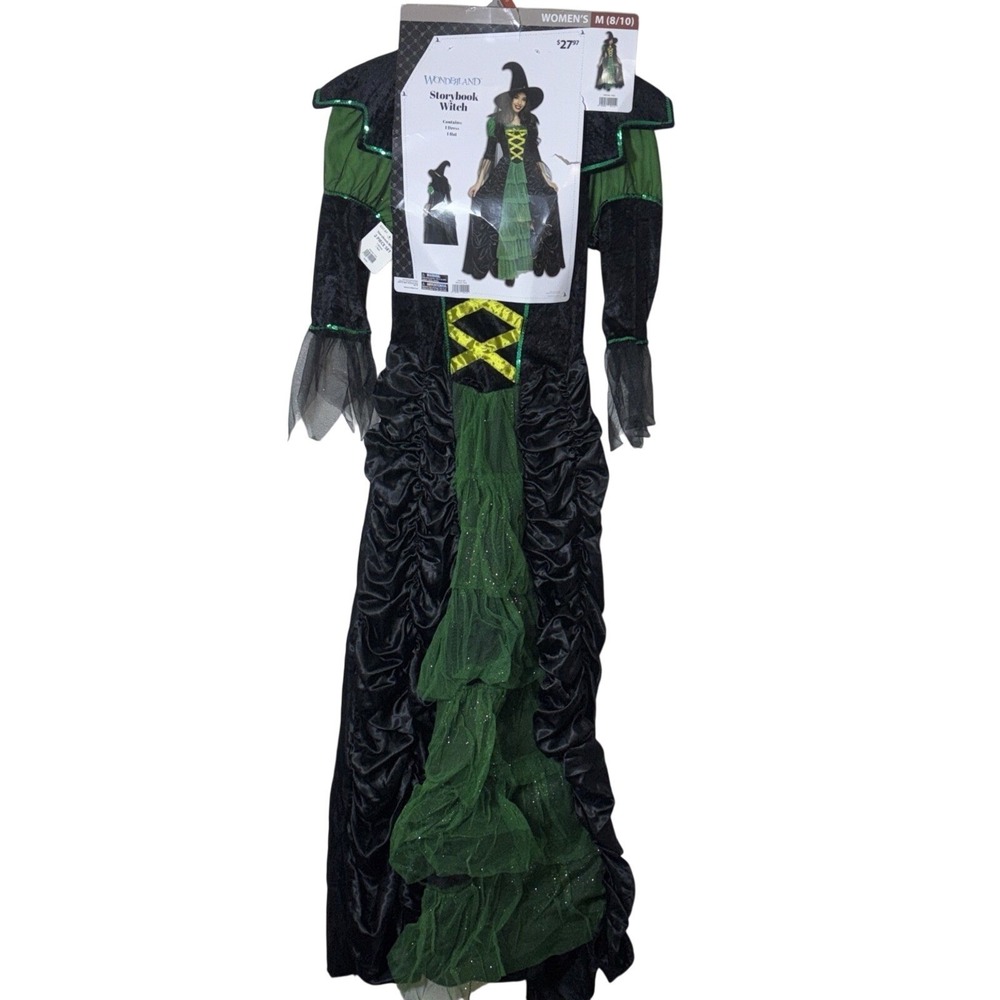 Wonderland Storybook Witch Costume Womens Medium 8-10 Black Green 2 Piece Set